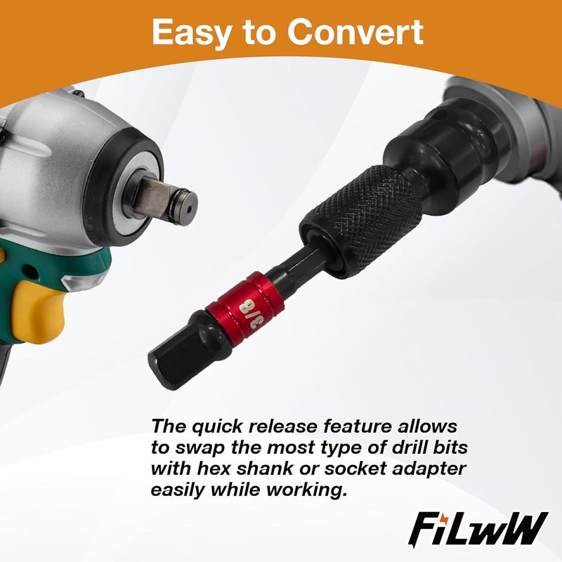 FWW 1/2-Inch Drive to 1/4-Inch Hex Drive Quick Change Adapter with Impact Grade Socket Adapter Set, Socket Adapter Converter Chuck Adapter for Impact Air and Electric Wrench - Image 2